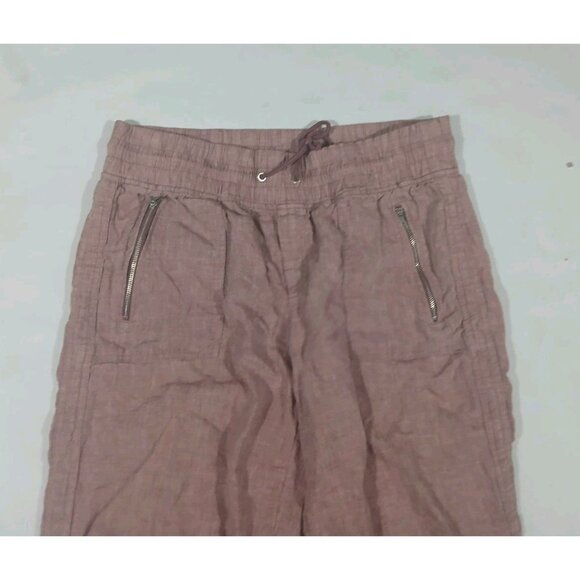 Athleta Cabo 100% Linen Pull On Wide Leg Pants Size 14P Petite Pink Casual - Picture 2 of 10